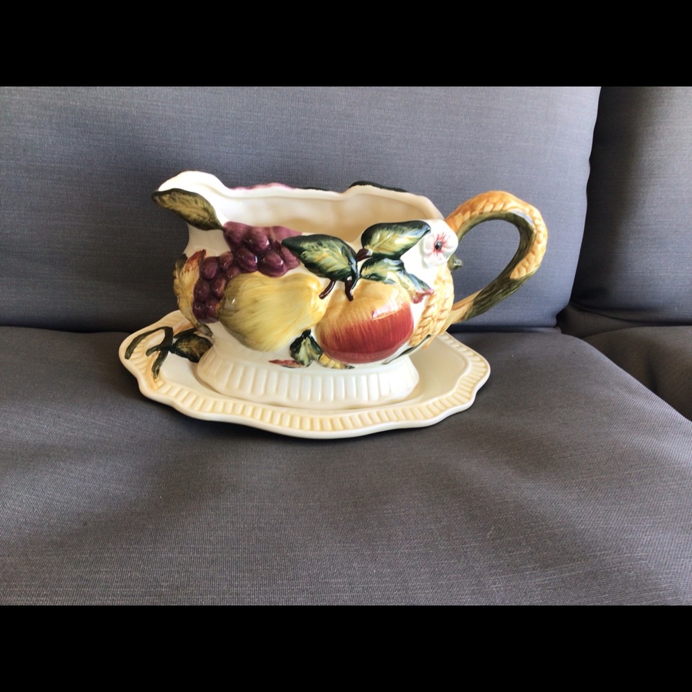 Vintage Bico China Harvest Gravy Boat and Matching Tray